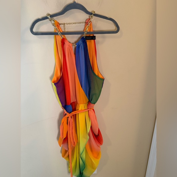 NY & Co. Rainbow Draped Dress size L - Picture 2 of 10